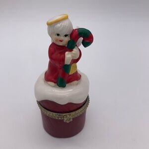 Vtg. K’s Collection Christmas Angel With Candy Came Hinged Pill/Trinket Box